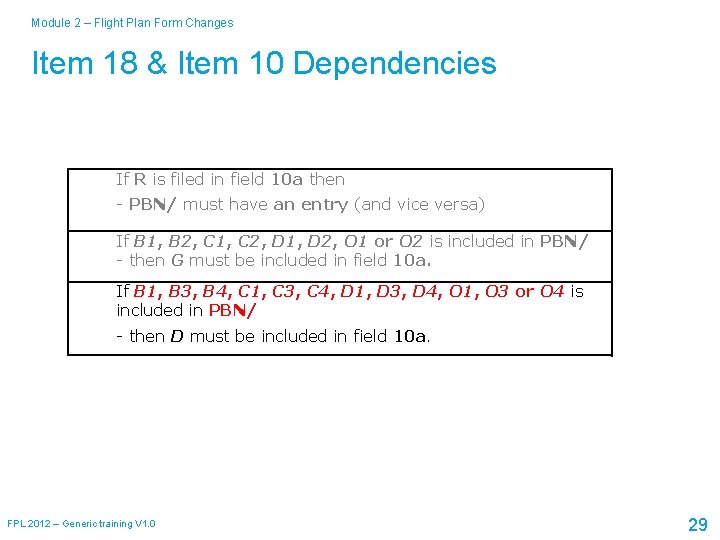 Module 2 – Flight Plan Form Changes Item 18 & Item 10 Dependencies If