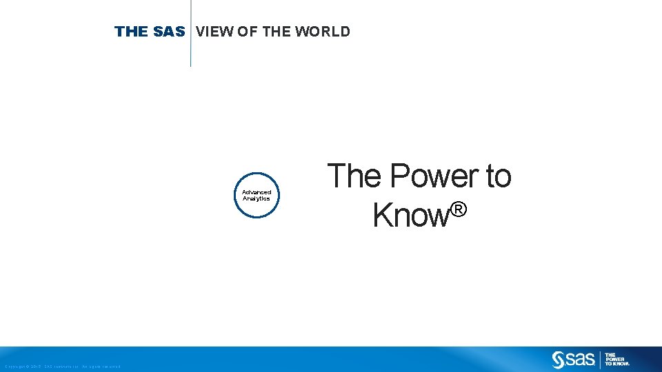 THE SAS VIEW OF THE WORLD Advanced Analytics Copyright © 2015, SAS Institute Inc.