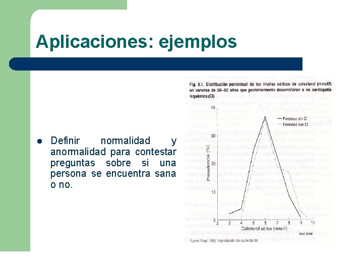 Aplicaciones: ejemplos l Definir normalidad y anormalidad para contestar preguntas sobre si una persona Aplicaciones: ejemplos l Definir normalidad y anormalidad para contestar preguntas sobre si una persona