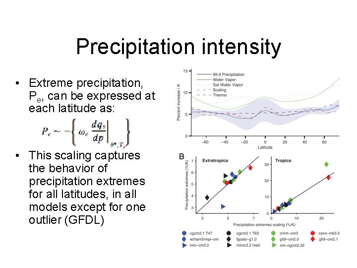 Precipitation intensity • Extreme precipitation, Pe, can be expressed at each latitude as: •