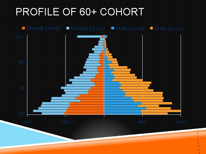 PROFILE OF 60+ COHORT Female (2013) Female (2032) Male (2013) Male (2032) 90+ 80