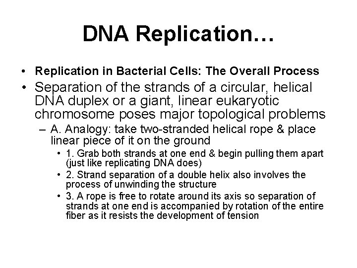 DNA Replication… • Replication in Bacterial Cells: The Overall Process • Separation of the