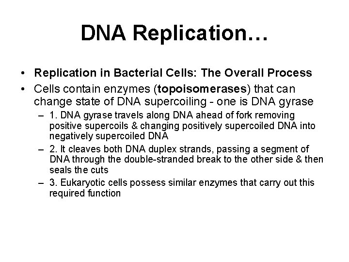 DNA Replication… • Replication in Bacterial Cells: The Overall Process • Cells contain enzymes