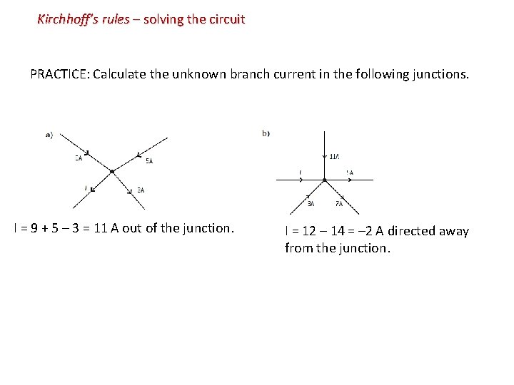 Kirchhoff’s rules – solving the circuit PRACTICE: Calculate the unknown branch current in the