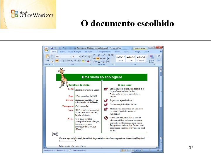 O documento escolhido XP 27 