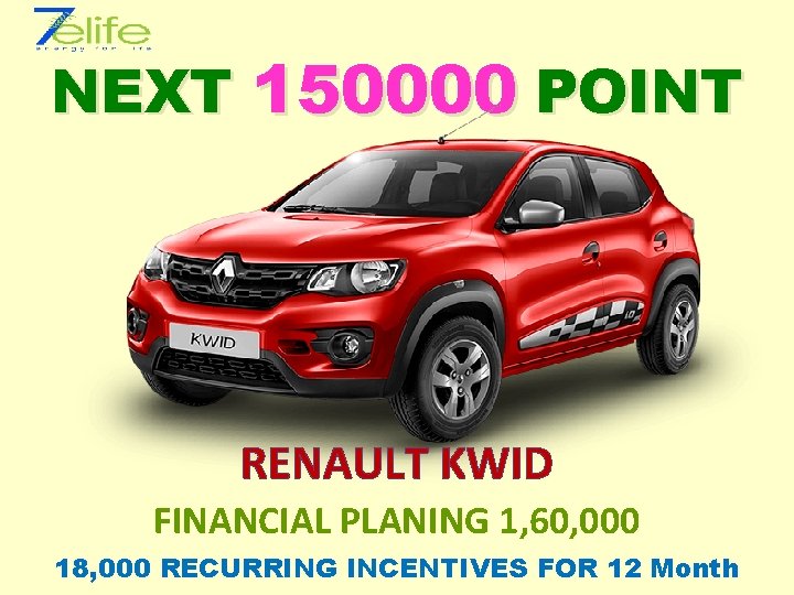 NEXT 150000 POINT RENAULT KWID FINANCIAL PLANING 1, 60, 000 18, 000 RECURRING INCENTIVES