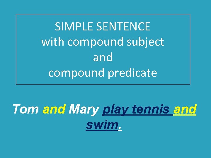 SIMPLE SENTENCE with compound subject and compound predicate Tom and Mary play tennis and