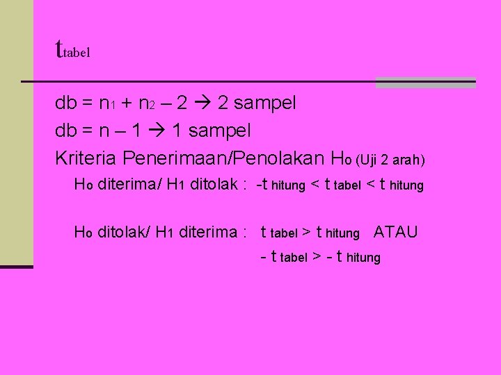 ttabel db = n 1 + n 2 – 2 2 sampel db =