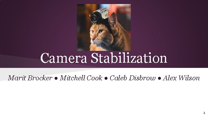 Camera Stabilization Marit Brocker ● Mitchell Cook ● Caleb Disbrow ● Alex Wilson 1