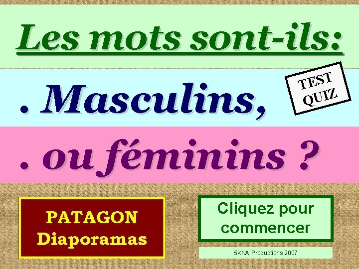 Les mots sont-ils: T S E T Z I U Q . Masculins, .