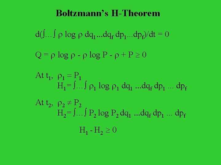 Boltzmann’s H-Theorem d( … r log r dq 1. . . dqf dp 1.