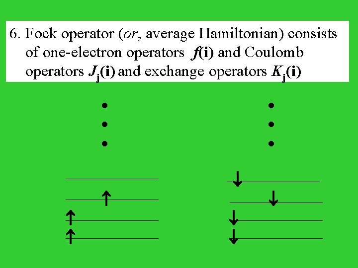 6. Fock operator (or, average Hamiltonian) consists of one-electron operators f(i) and Coulomb operators