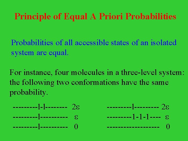 Principle of Equal A Priori Probabilities of all accessible states of an isolated system