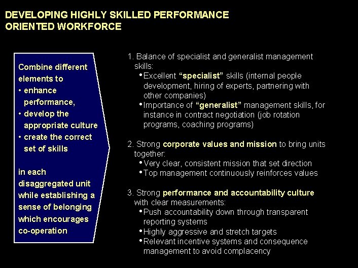 990617 BKZXW 380 WWGZ DEVELOPING HIGHLY SKILLED PERFORMANCE ORIENTED WORKFORCE Combine different elements to