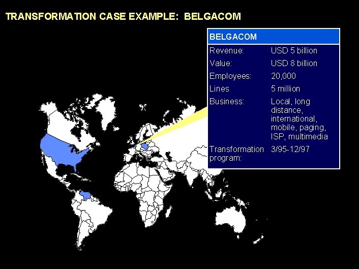 990617 BKZXW 380 WWGZ TRANSFORMATION CASE EXAMPLE: BELGACOM Revenue: USD 5 billion Value: USD