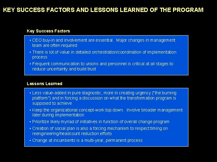 990617 BKZXW 380 WWGZ KEY SUCCESS FACTORS AND LESSONS LEARNED OF THE PROGRAM Key