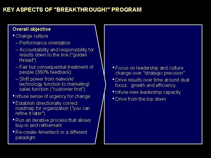 990617 BKZXW 380 WWGZ KEY ASPECTS OF "BREAKTHROUGH!" PROGRAM Overall objective • Change culture