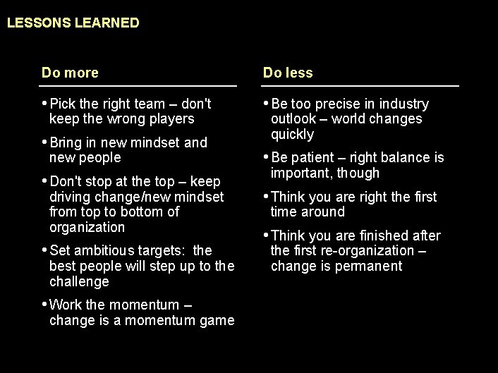 990617 BKZXW 380 WWGZ LESSONS LEARNED Do more Do less • Pick the right