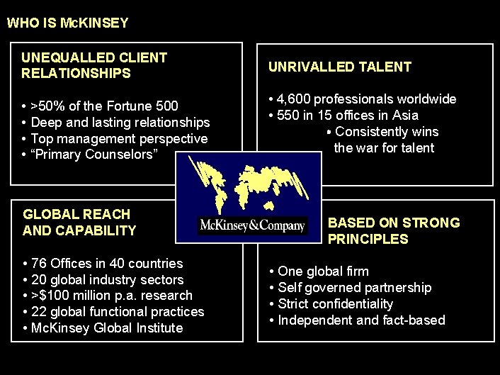 990617 BKZXW 380 WWGZ WHO IS Mc. KINSEY UNEQUALLED CLIENT RELATIONSHIPS • >50% of
