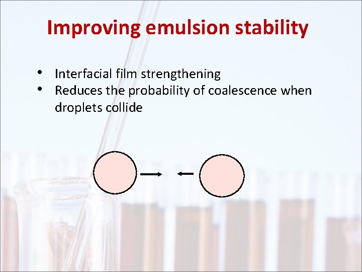 Improving emulsion stability • Interfacial film strengthening • Reduces the probability of coalescence when