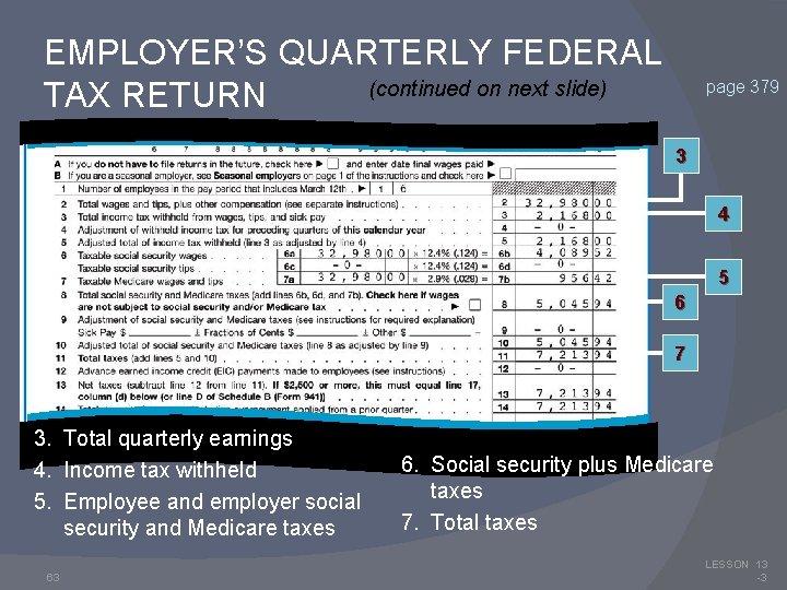 EMPLOYER’S QUARTERLY FEDERAL (continued on next slide) TAX RETURN page 379 3 4 5