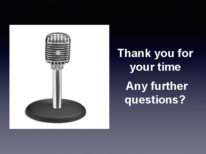 Thank you for your time Any further questions? 