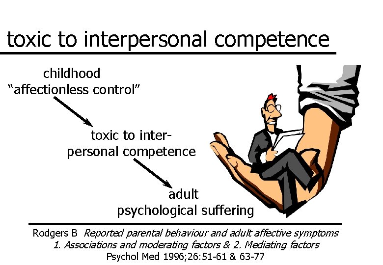 toxic to interpersonal competence childhood “affectionless control” toxic to interpersonal competence adult psychological suffering