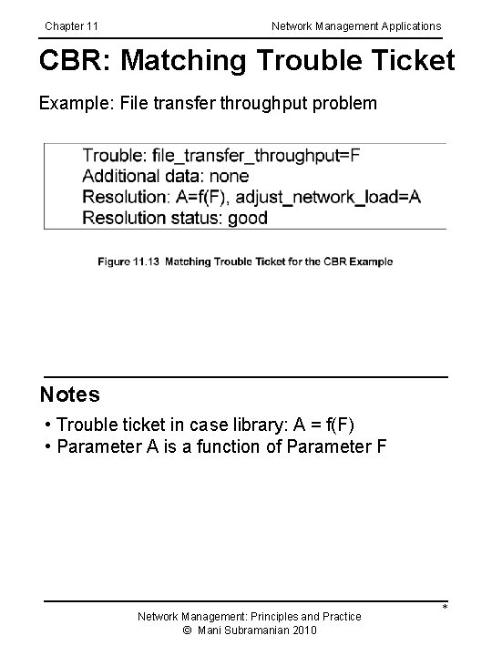 Chapter 11 Network Management Applications CBR: Matching Trouble Ticket Example: File transfer throughput problem