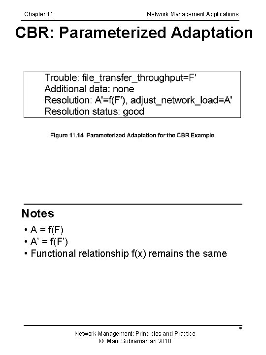 Chapter 11 Network Management Applications CBR: Parameterized Adaptation Notes • A = f(F) •