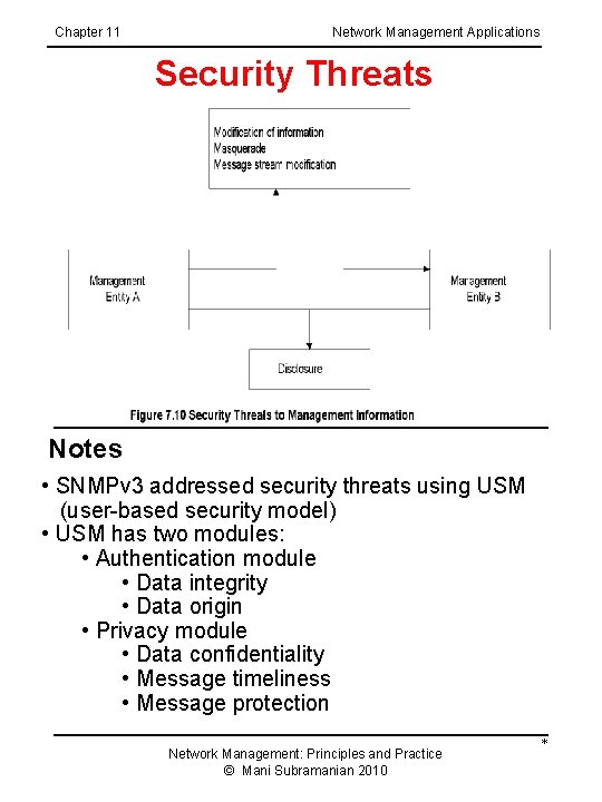 Chapter 11 Network Management Applications Security Threats Notes • SNMPv 3 addressed security threats
