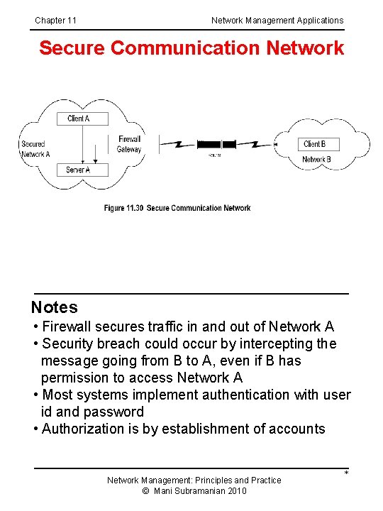Chapter 11 Network Management Applications Secure Communication Network Notes • Firewall secures traffic in