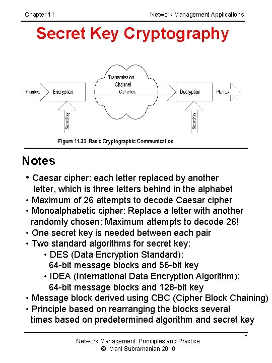 Chapter 11 Network Management Applications Secret Key Cryptography Notes • Caesar cipher: each letter