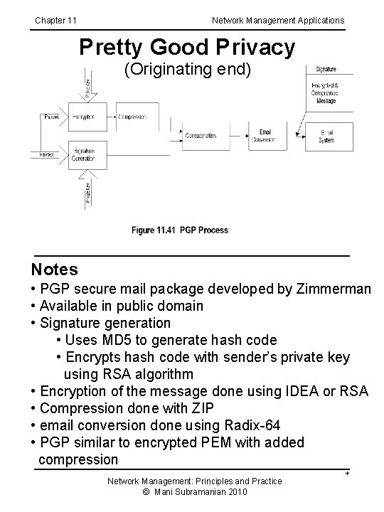 Chapter 11 Network Management Applications Pretty Good Privacy (Originating end) Notes • PGP secure