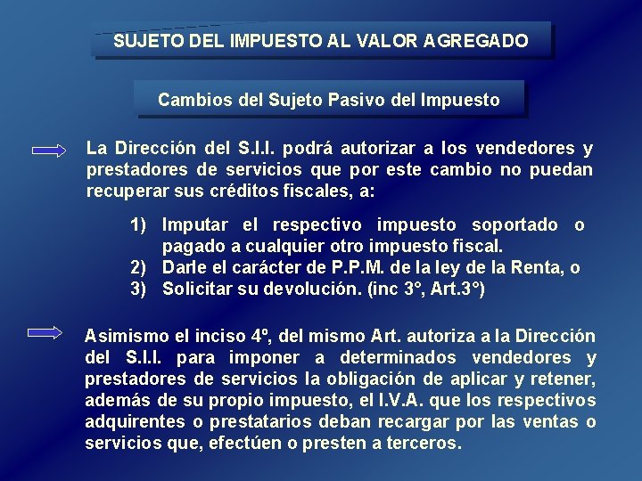 SUJETO DEL IMPUESTO AL VALOR AGREGADO Cambios del Sujeto Pasivo del Impuesto La Dirección SUJETO DEL IMPUESTO AL VALOR AGREGADO Cambios del Sujeto Pasivo del Impuesto La Dirección