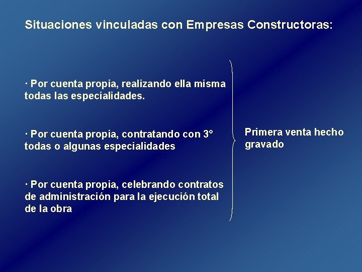 Situaciones vinculadas con Empresas Constructoras: · Por cuenta propia, realizando ella misma todas las Situaciones vinculadas con Empresas Constructoras: · Por cuenta propia, realizando ella misma todas las