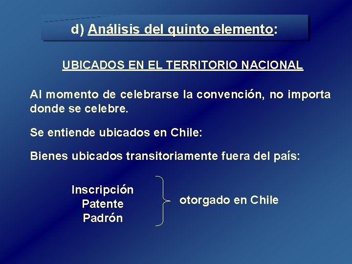 d) Análisis del quinto elemento: UBICADOS EN EL TERRITORIO NACIONAL Al momento de celebrarse d) Análisis del quinto elemento: UBICADOS EN EL TERRITORIO NACIONAL Al momento de celebrarse