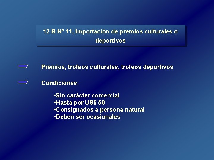 12 B N° 11, Importación de premios culturales o deportivos Premios, trofeos culturales, trofeos 12 B N° 11, Importación de premios culturales o deportivos Premios, trofeos culturales, trofeos