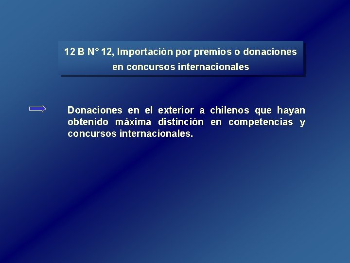 12 B N° 12, Importación por premios o donaciones en concursos internacionales Donaciones en 12 B N° 12, Importación por premios o donaciones en concursos internacionales Donaciones en
