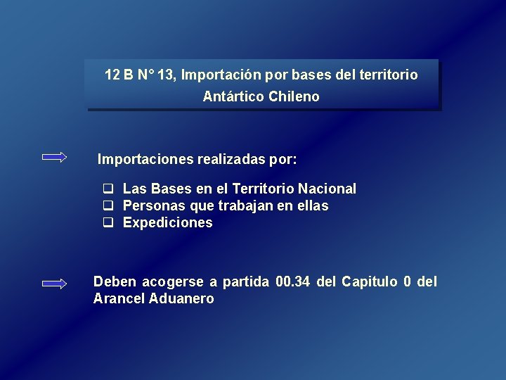 12 B N° 13, Importación por bases del territorio Antártico Chileno Importaciones realizadas por: 12 B N° 13, Importación por bases del territorio Antártico Chileno Importaciones realizadas por: