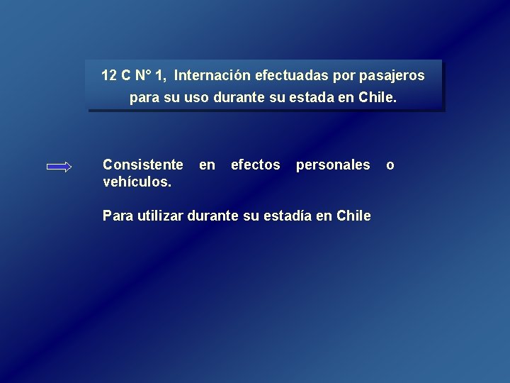 12 C N° 1, Internación efectuadas por pasajeros para su uso durante su estada 12 C N° 1, Internación efectuadas por pasajeros para su uso durante su estada