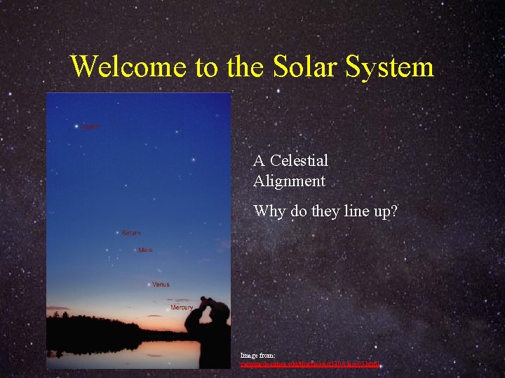 Welcome to the Solar System A Celestial Alignment Why do they line up? Image