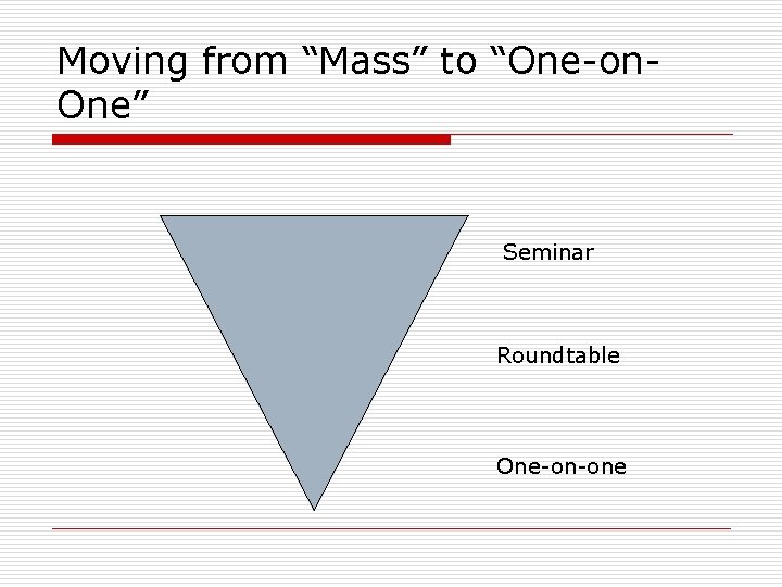 Moving from “Mass” to “One-on. One” Seminar Roundtable One-on-one Moving from “Mass” to “One-on. One” Seminar Roundtable One-on-one