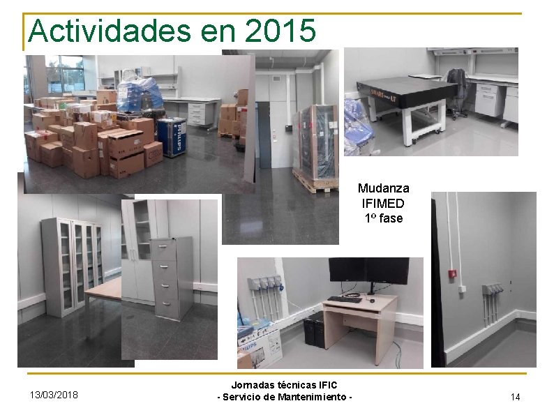 Actividades en 2015 Mudanza IFIMED 1º fase 13/03/2018 Jornadas técnicas IFIC - Servicio de