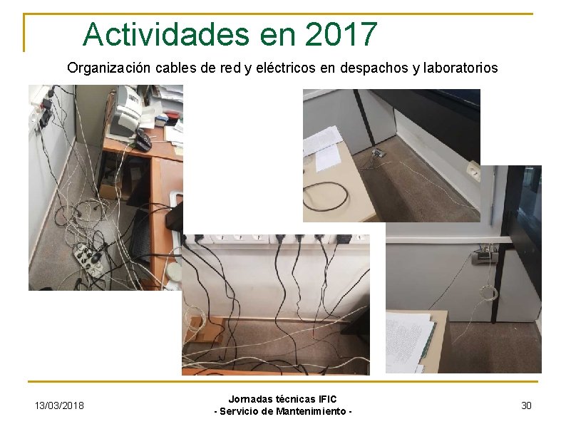 Actividades en 2017 Organización cables de red y eléctricos en despachos y laboratorios 13/03/2018