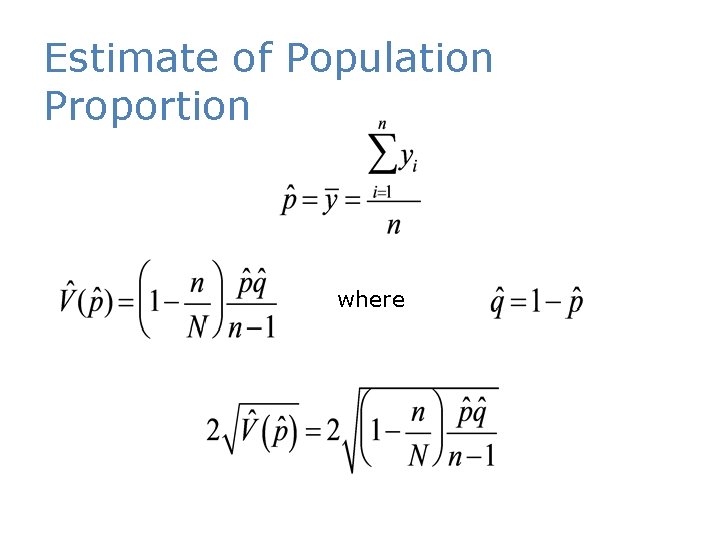 Estimate of Population Proportion where 