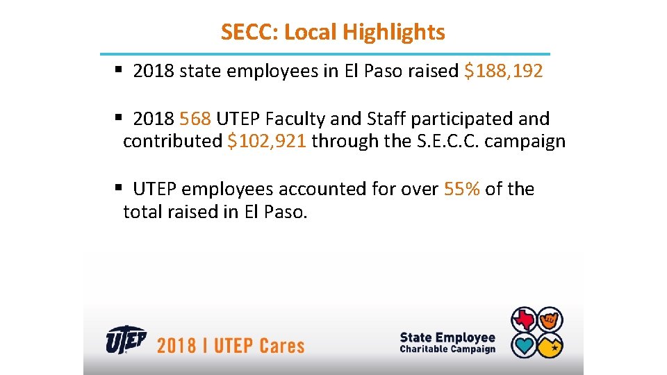 SECC: Local Highlights § 2018 state employees in El Paso raised $188, 192 §