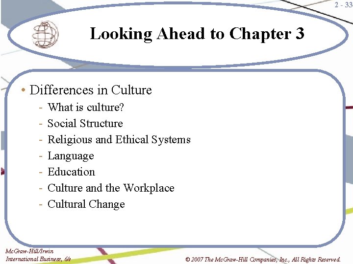 2 - 33 Looking Ahead to Chapter 3 • Differences in Culture - What