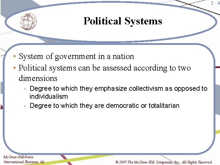 2 -4 Political Systems • System of government in a nation • Political systems