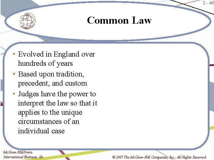 2 - 40 Common Law • Evolved in England over hundreds of years •