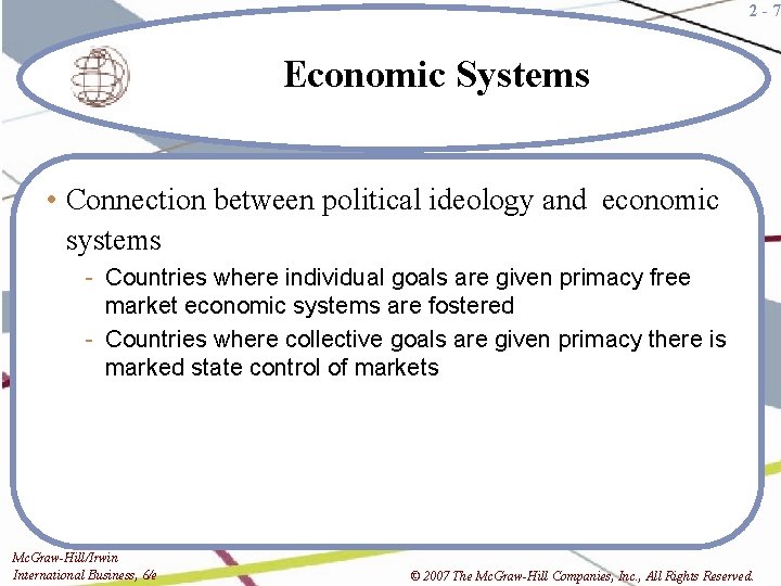 2 -7 Economic Systems • Connection between political ideology and economic systems - Countries